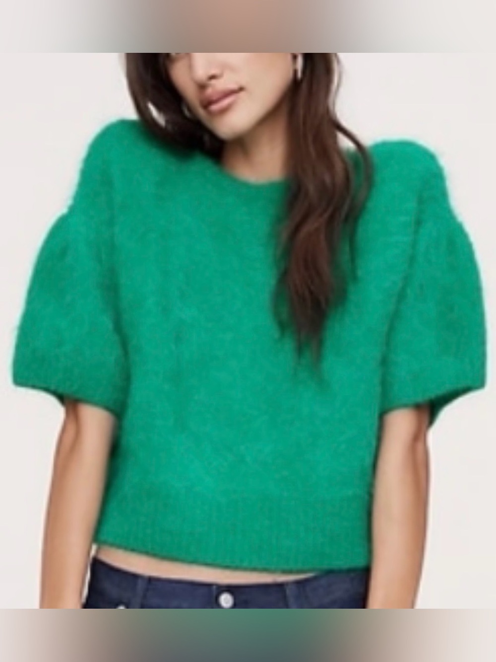 Banana Republic emerald green Pullover Sweater with puff sleeves. Size XS. NWT.